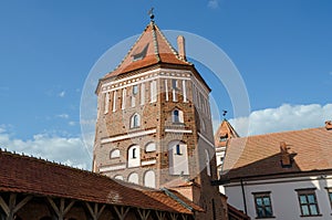 Belarus, Grodno region. Tower of Mir Castle photo
