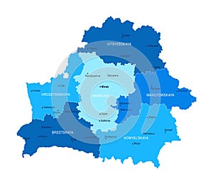 Belarus map. Cities, regions. Vector photo