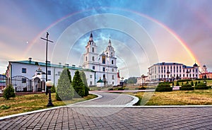 Belarus - Minsk with Orthodox Cathedral with rainbow