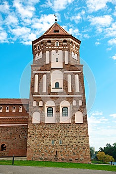 Belarus, Mir Castle Complex. The tower of a medieval castle.