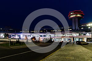 Belarus. National Airport Minsk. View on terminal and control t