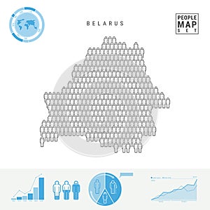 Belarus People Icon Map. Stylized Vector Silhouette of Belarus. Population Growth and Aging Infographics