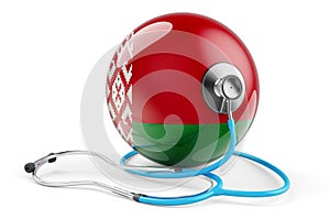 Belarusian flag with stethoscope. Health care in Belarus concept, 3D rendering