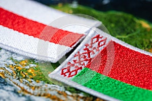 Belarusian flags facing each other, Government and opposition Belarusian flag, Political and social concept