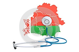 Belarusian map with stethoscope, national health care concept, 3