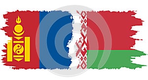 Belarusian and Mongolia grunge flags connection vector