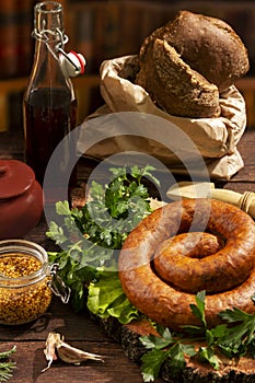 Belarusian traditional dish - Homemade sausage with herbs.