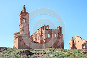 The ancient church ruins in Belchite, Spain photo
