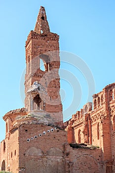 The ancient churchtower ruins in Belchite, Spain photo