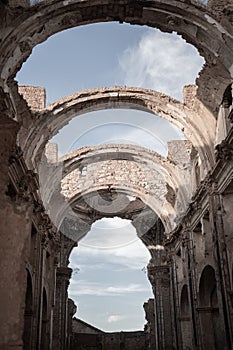 Belchite, Spain. August 24, 2022. Ruins of the old town of Belchite bombed during the Spanish civil war