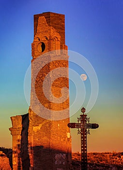 Belchite village war ruins in Aragon Spain at dusk