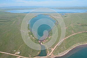 Bele Lake in the steppe of Khakassia bird's-eye view