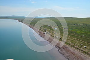 Bele Lake in the steppe of Khakassia bird's-eye view