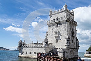 Belem tower in the bank of the Targus River (Belem, Portugal)