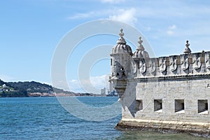 Belem tower in the bank of the Targus River (Belem, Portugal)