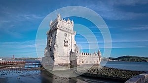 Belem Tower is a fortified tower located in the civil parish of Santa Maria de Belem in Lisbon, Portugal timelapse