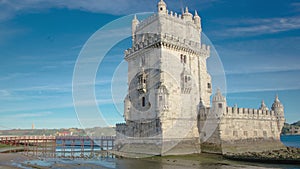 Belem Tower is a fortified tower located in the civil parish of Santa Maria de Belem in Lisbon, Portugal timelapse