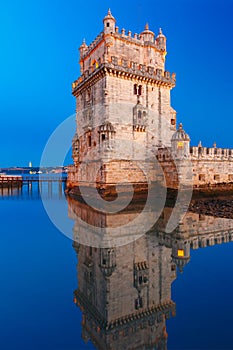 Belem Tower in Lisbon at night, Portugal