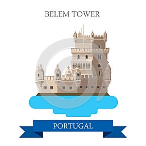 Belem Tower Lisbon Portugal Europe flat vector attraction sight