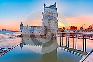 Belem Tower in Lisbon at sunset, Portugal