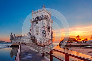 Belem Tower in Lisbon at sunset, Portugal