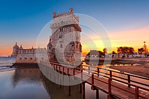 Belem Tower in Lisbon at sunset, Portugal