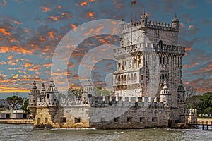 The Belem Tower, Torre de Belem, built 1514-1520 in Lisbon, Portugal