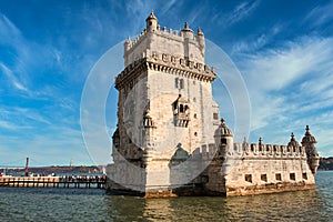 Belem Tower - Torre de Belem in Lisbon, Portugal in The Sunshine