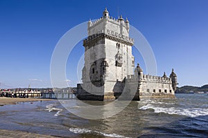 Belem Tower (Torre de Belem) on sunny day. City of Lisbon, Portugal