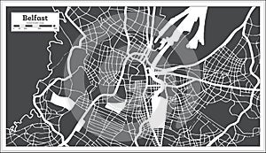 Belfast Great Britain City Map in Black and White Color in Retro Style. Outline Map