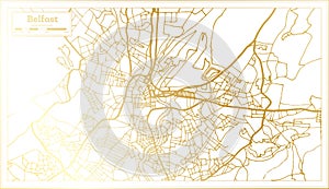 Belfast Ireland City Map in Retro Style in Golden Color. Outline Map