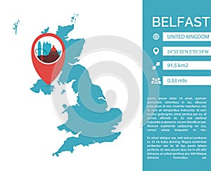 Belfast map infographic vector isolated illustration