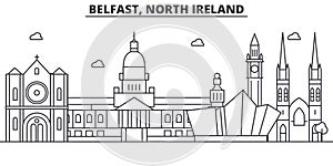 Belfast, North Ireland architecture line skyline illustration. Linear vector cityscape with famous landmarks, city