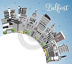 Belfast Northern Ireland City Skyline with Color Buildings, Blue Sky and Copy Space. Belfast Cityscape with Landmarks. Travel and