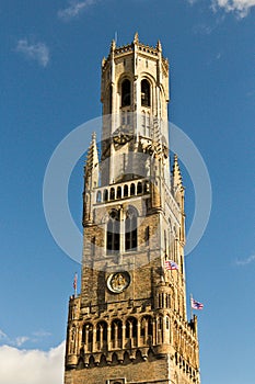 Belfort (Belfry) clock tower details in Bruges, Belgium