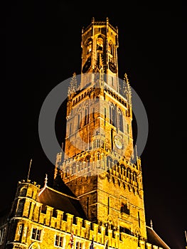 Belfort, or Belfry Tower, at Grote Markt square in Bruges, Belgium