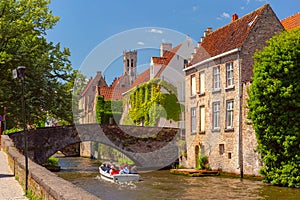 Belfort and the Green canal in Bruges, Belgium