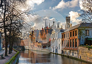 Belfort and the Green canal in Bruges, Belgium