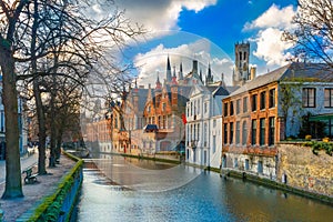 Belfort and the Green canal in Bruges, Belgium photo