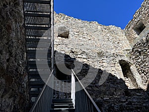 Belfort Ruins or Belfort Castle (Burg Belfort oder Burgruine Belfort) over the river Albula or Alvra, Surava