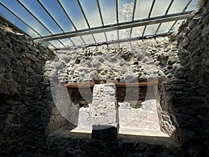 Belfort Ruins or Belfort Castle (Burg Belfort oder Burgruine Belfort) over the river Albula or Alvra, Surava