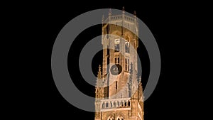 Belfry of Bruges, Belgium, at night