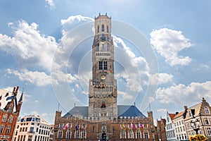 The Belfry of Bruges, a medieval bell tower in the centre of Bruges, Belgium. One of the city\'s most prominent symbols