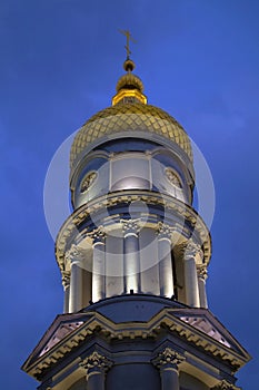 Belfry of Cathedral of the Assumption at night.