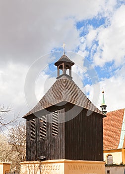 Belfry of Church of Saint Michael in Podoli district of Prague