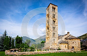 Belfry and church of Sant Climent de Taull, Catalonia, Spain. Romanesque style