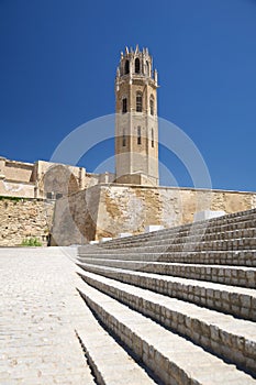 Belfry and door at Lleida cathedral photo