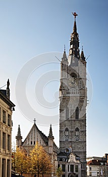 Belfry of Ghent and Lakenhalle. Belgium