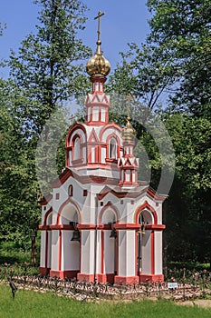 Belfry at the Holy Spring of St. David in the village of Talezh. Moscow region, Russia