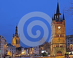 The belfry of Kortrijk by night Belgium